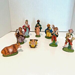 VTG 8 Pc Nativity Manger Scene Italy Plastic Figurines Christmas Joseph Jesus